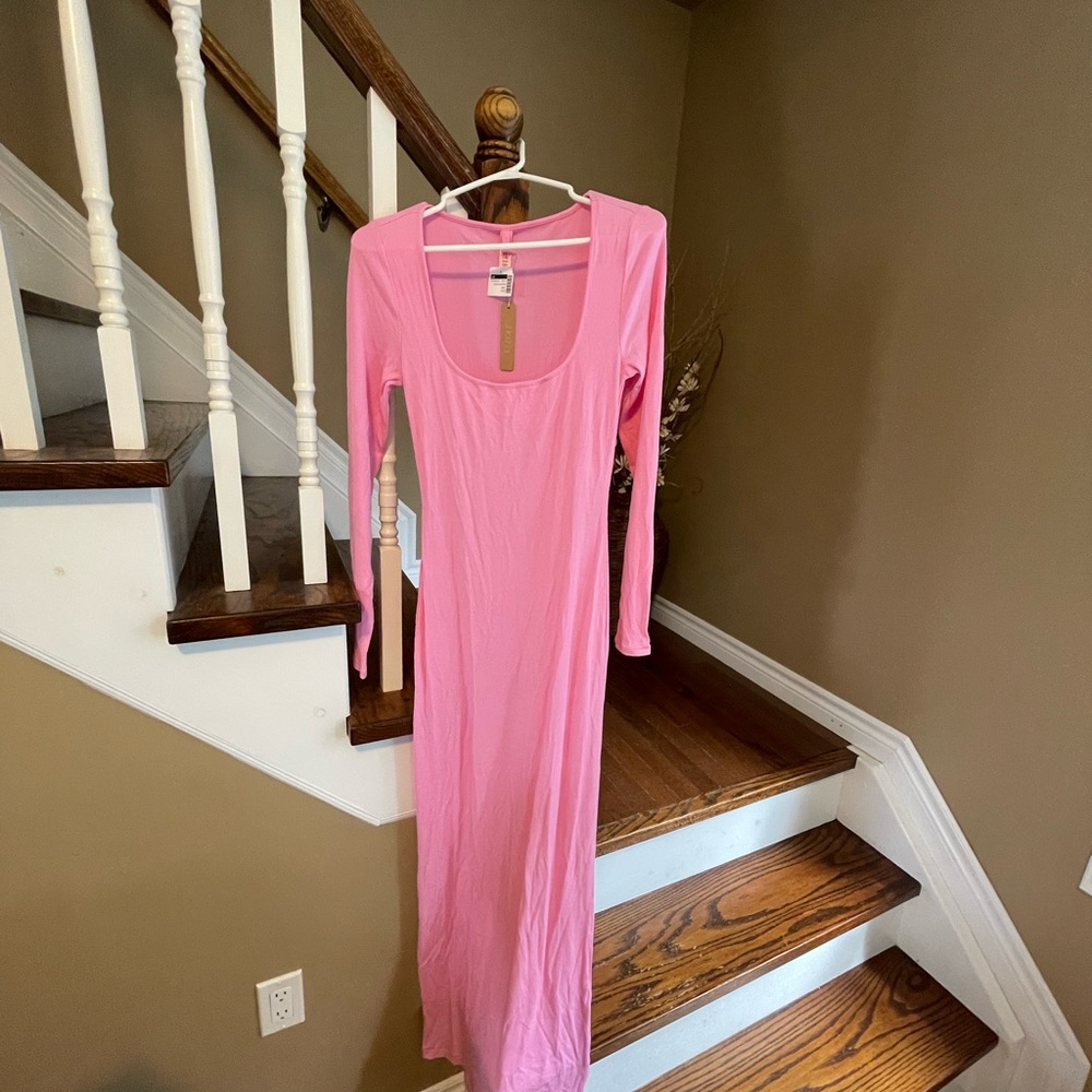 SKIMS Long Sleeve Dress in Vibrant Pink